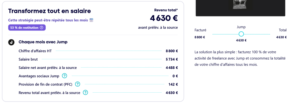 Simulation de salaire net chez Jump